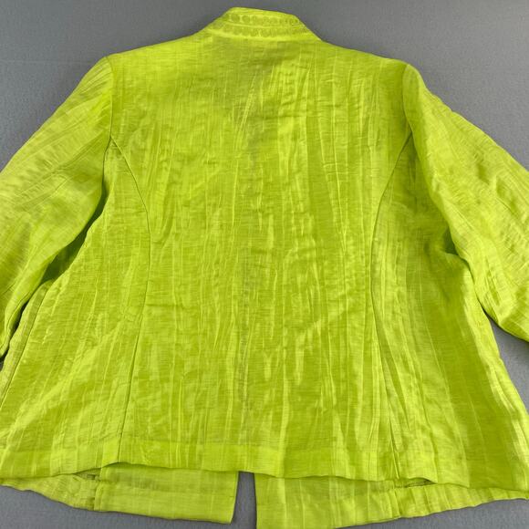Chico's Lime Green Linen Blend Crinkle Embroidered Open Jacket Women's 3 (XL/16) - Picture 8 of 15